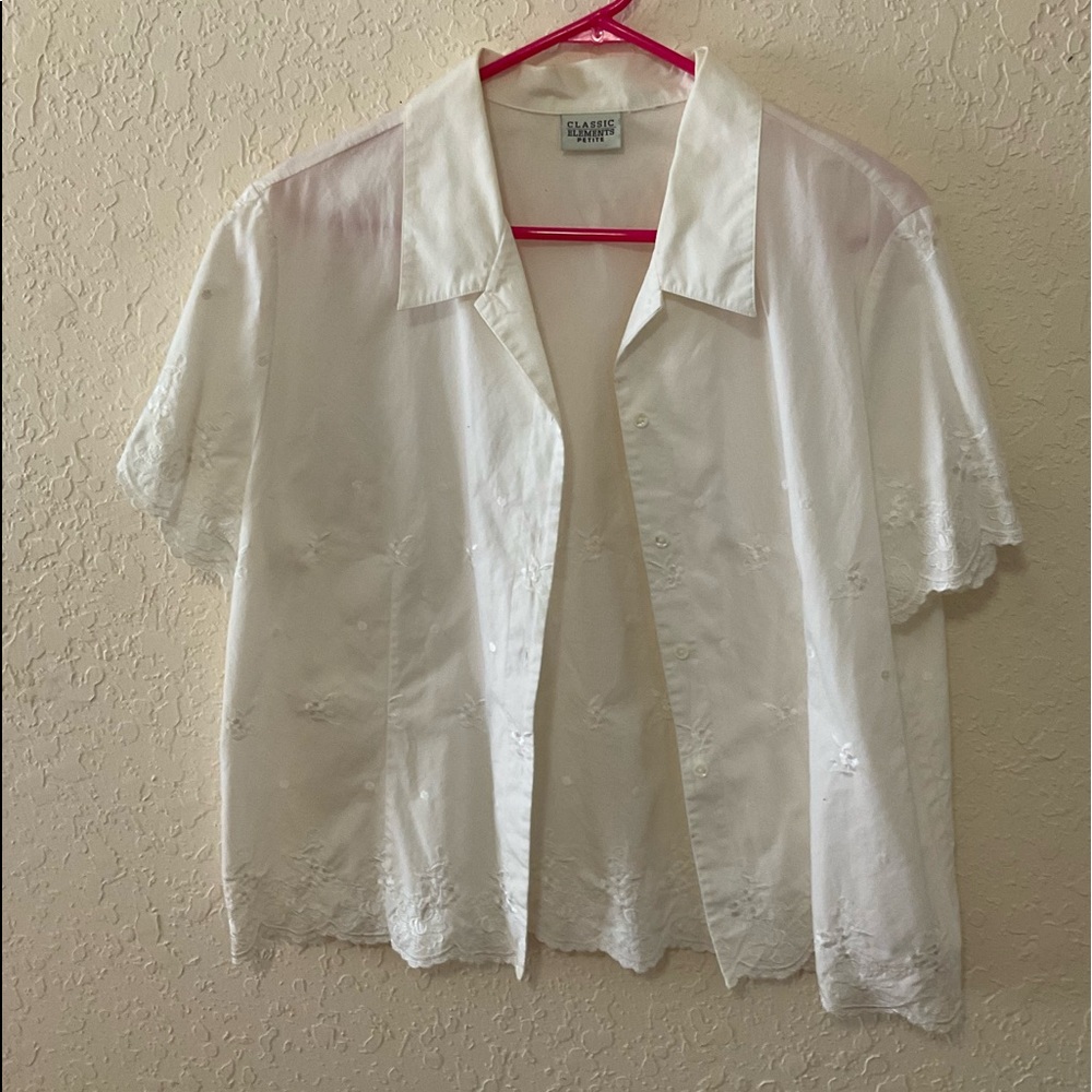 White Floral Lace Button Down